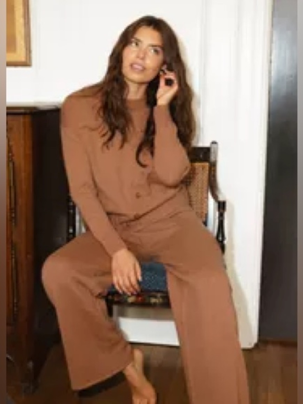 Summersalt- Luxe Wool Cashmere Blend Button Crewneck Sweater + pant set